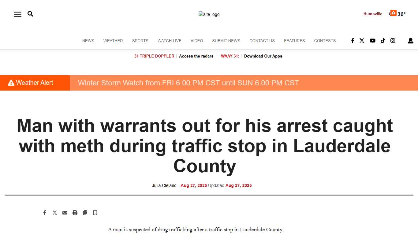 Man with warrants out for his arrest caught with meth during traffic stop in Lauderdale County | News | waaytv.com
